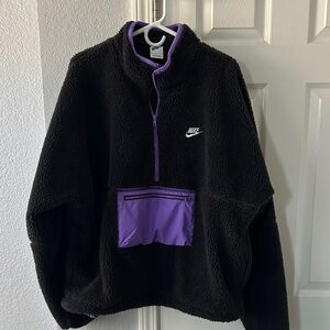 Nike Black Fleece Sherpa 1/2 Zip with Purple Pocket and  Accents, sz L